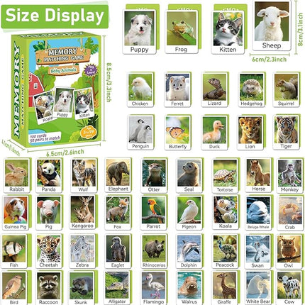 gisgfim 50 Pairs Memory Matching Game Animal Babies Concentration Memory Card Educational Game for Kids Adults A Fun & Fast Baby Animals Game Toddlers Preschool Family Board Gift Matching Games