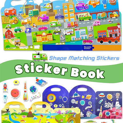 Reusable Sticker Book for Toddlers 2-4 Years, Stickers for Kids, Toddler Sticker Book Ages 1-3, Toddler Craft Activities, Toddlers Travel Toys Ages 2+ Boy Girl Birthday Gifts