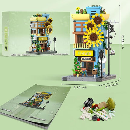 Flower House Building Set - Street View City Town Flower House Collection Kit - Home Decor Modular Building Block Kit for Adults and Teens (1580Pcs)