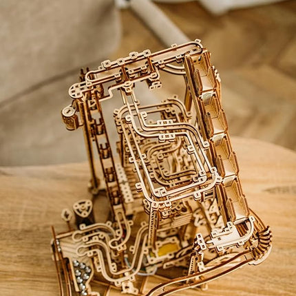 Wood Trick Wooden Marble Run Spiral Electric Motorized - Wooden 3D Puzzles for Adults to Build - 13x13 - Roller Coaster Mechanical Wooden Model Kits for Adults and Teens to Build