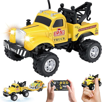 MOONTOY 1:64 Scale Mini Alloy Truck RC Car with LED Lights, 2.4Ghz Remote and App Control Toy Car, 3-Speed Adjustment Pocket Toy Car for Kids 4-8 Years and Adults (Yellow)