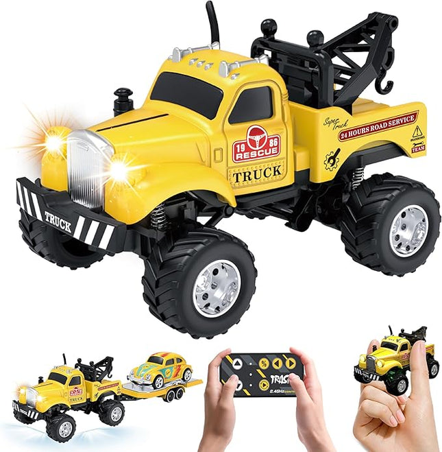 MOONTOY 1:64 Scale Mini Alloy Truck RC Car with LED Lights, 2.4Ghz Remote and App Control Toy Car, 3-Speed Adjustment Pocket Toy Car for Kids 4-8 Years and Adults (Yellow)