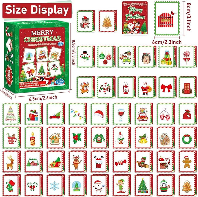 gisgfim 50 Pairs Merry Christmas Memory Matching Game Educational Concentration Memory Card for Kids Ages 3-8 Fun & Fast Winter Theme Memory Matching Games