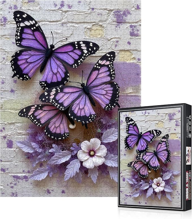 Butterfly Puzzles for Adults 1000 Pieces, Challenging Purple Butterflies and Flower Puzzles, Difficult Animal Plant Jigsaw Puzzles for Adults Family Night Game Fun