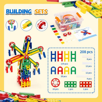 cossy STEM Building Toys for Kids, Construction Building Blocks, Educational Toys for 3-5 4-8 5-7 6-8 Year Old, Creative Games, Engineering, STEM Kits, 208 Pcs