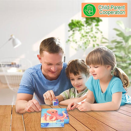 Magnetic Blocks Building Toy,Ritastar 25pcs Mine Stacking Magnet Build Cubes Cartoon Pattern World,STEM Sensory Construction Toys for Kids Gift,Educational Jigsaw Puzzle Set with 3D Sea Animal Designs