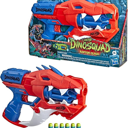 Nerf DinoSquad Raptor-Slash Dart Blaster, 6-Dart Rotating Drum, Slam Fire Action, 6 Official Elite Darts, Velociraptor Dinosaur Design