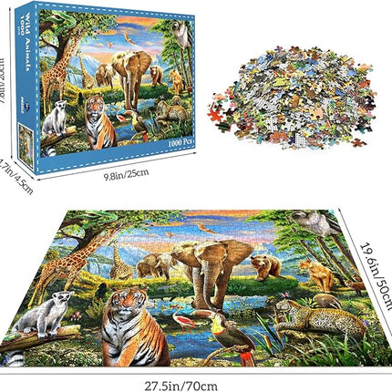 1000 Pieces Puzzles for Adults, Animal World Jigsaw Puzzle Challenging Night Game, Interlock Perfectly No Dust, for House Decoration, Birthday Party Holiday Toy for Kids Boys and Girls