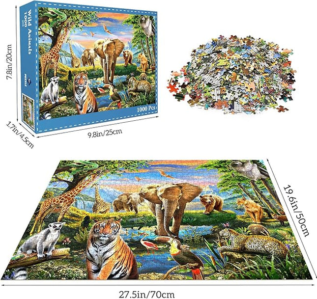 1000 Pieces Puzzles for Adults, Animal World Jigsaw Puzzle Challenging Night Game, Interlock Perfectly No Dust, for House Decoration, Birthday Party Holiday Toy for Kids Boys and Girls