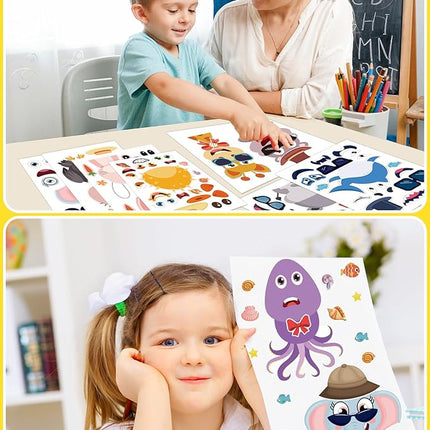 24 Pcs Make Your Own Animal Sticker Sheet, Animal Party Favors Face Stickers for Kids Girls Toddlers Crafts Activities Bags Birthday Party Favors Supplies