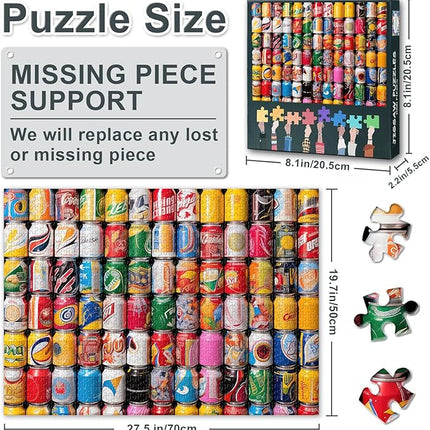 Jigsaw Puzzle for Adults 1000 Piece - Vibrant Neatly Arranged Drink Cans, Modern Beverage Bottle Art with Premium Puzzle Board, Adult Puzzles 1000 Pieces for Relaxation (27.5x19.7 in)