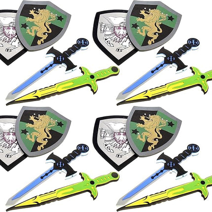 PowerTRC Sword and Shield Play Set | Unique Sword and Shield Design | Foam Weapons | Pretend Play Weapons | Kids Play Knights | White Eagle and Golden Lion Shield (8 Packs)