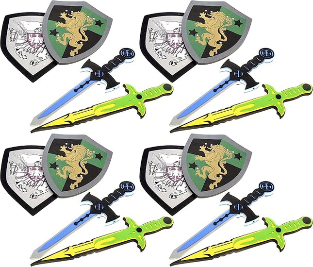 PowerTRC Sword and Shield Play Set | Unique Sword and Shield Design | Foam Weapons | Pretend Play Weapons | Kids Play Knights | White Eagle and Golden Lion Shield (8 Packs)