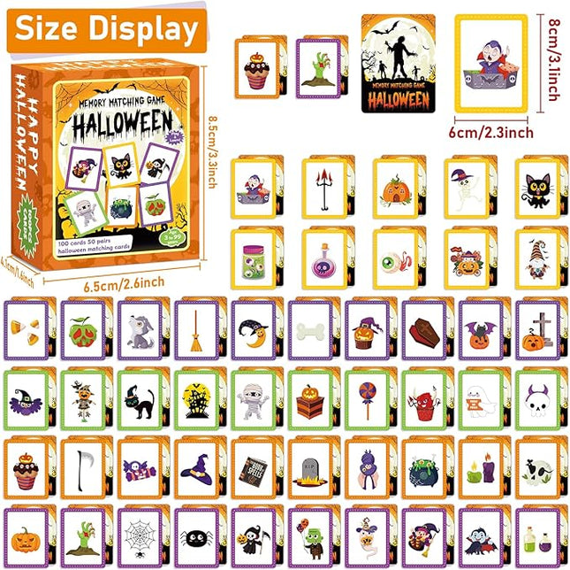 gisgfim 50 Pairs Memory Matching Game Happy Halloween Concentration Memory Games Card for Kids Educational Ages 3-8 A Fun & Fast Halloween Theme Matching Games