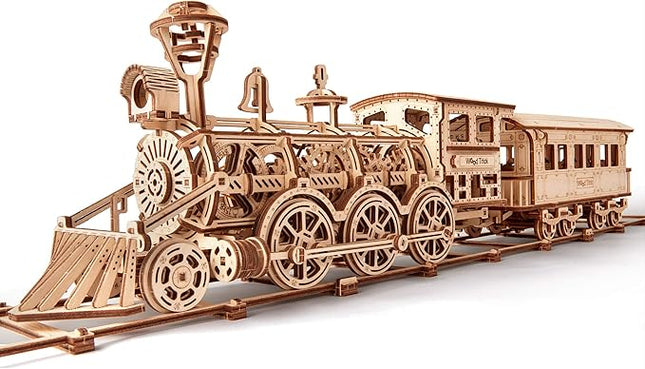 Wood Trick Wooden Toy Train Set with Railway - 34x7″ - Locomotive Train Toy Mechanical Model Kit - 3D Wooden Puzzles for Adults to Build - Engineering DIY Models for Adults to Build