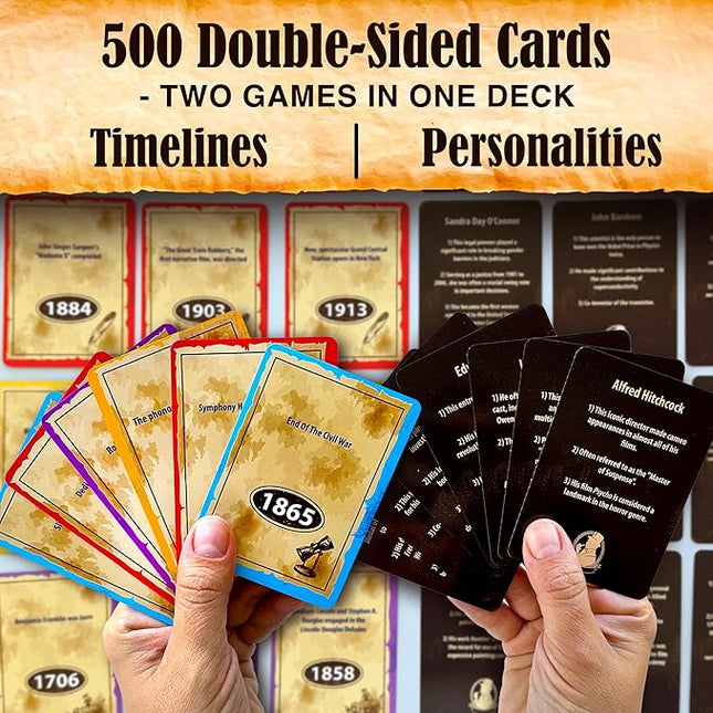 QUOKKA USA History & Personality Board Card Game - Istoria 500 Trivia Cards Double-Sided Deck - Fun Educational Trivia Games for Adults, Friends & Family Night - Ages 15+