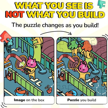 Odd Pieces Jigsaw Puzzles 1000 Pieces - Magic Mystery Story Secret Ending Puzzle - Perfect Game Night for Adults & Kids - Funny Space Cartoon Theme (AstroGastro)