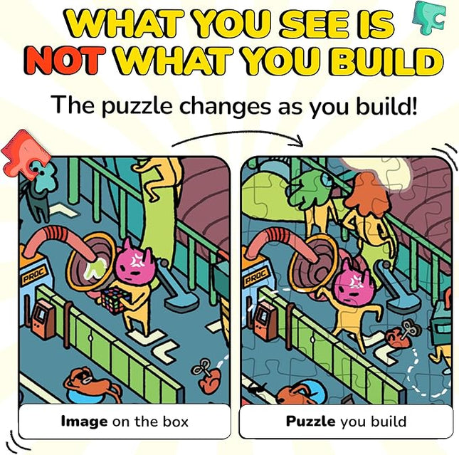 Odd Pieces Jigsaw Puzzles 1000 Pieces - Magic Mystery Story Secret Ending Puzzle - Perfect Game Night for Adults & Kids - Funny Space Cartoon Theme (AstroGastro)