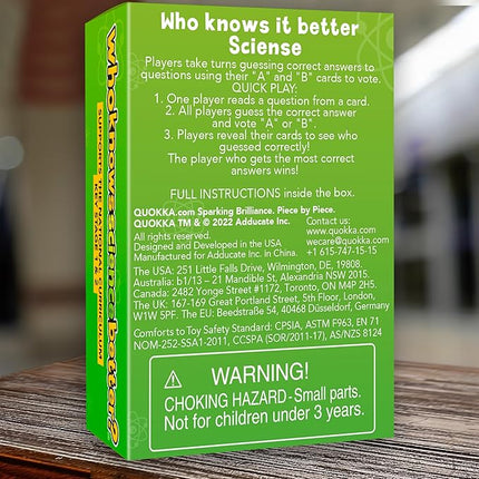 QUOKKA Who Knows Better? - Science - Family Card Trivia Game | Fun Learning & Educational Questions for Families | Suitable for Boys & Girls
