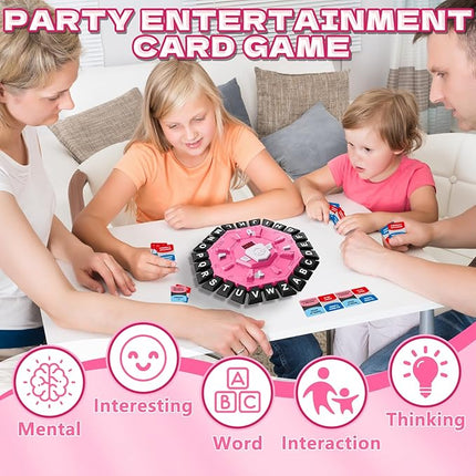 Word Game Family Board Game with Digital Display Timer, 2 Modes, 35 Double-Sided Cards, Fun Fast-Paced 24-Letter Game for Learning Party Interactive, 2+ Players, Ages 3 & Up (Pink)