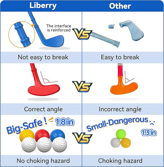 Liberry Toddler Golf Set with Putting Mat for 2 3 4 Years Old Boys Girls, Upgraded Kids Golf Cart with Unique Shoulder Strap Design, Indoor and Outdoor Golf Toys Gifts