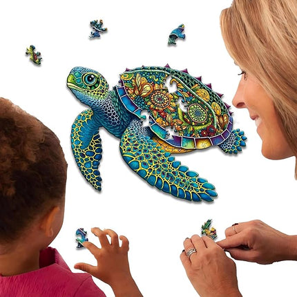 Wooden Puzzles, 242 PiecesSea Turtle Jigsaw Puzzles, Unique Shaped Wooden Puzzle for Adults and Kids, Family Game (Sea Turtle, Medium)