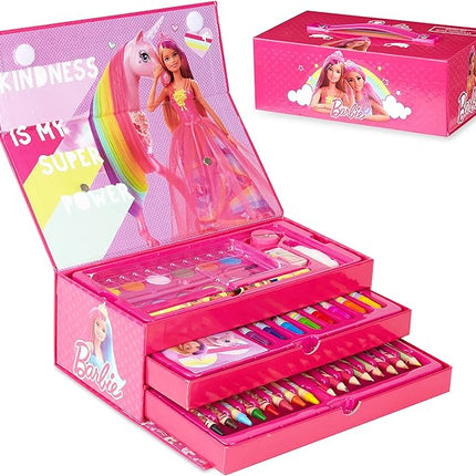 Barbie Colored Pencils Art Supplies Kids Set Coloring Markers Girls Painting Kit Drawing Pencils Supplies Travel Case with Crayons Felt Tips Arts and Crafts for Kids 4-12