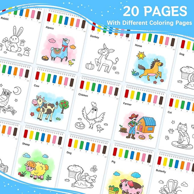Paint with Water Coloring Books for Toddlers,Mess Free Watercolor Painting Papers for Kids Water Color Paint Kit Art Craft Birthday Gift for Ages 1-3, 4-8(Farm)