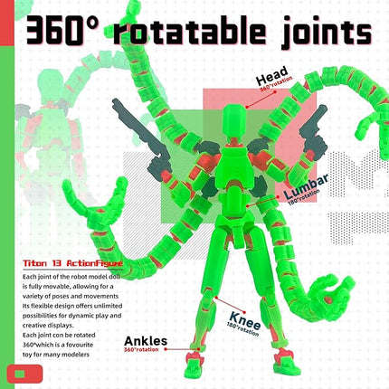 Assembly Completed T13 Action Figure 3D Printed Multi-Jointed Movable T 13 Nova 13 Robot 13 Action Figure Desktop Decorations for Game Lovers (Green, 5.5)