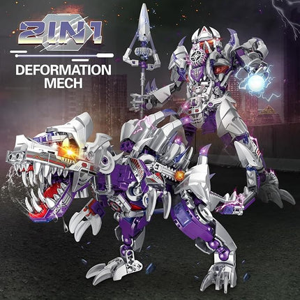 Dinosaur Building Blocks 2 in 1 Transforming Mech, Compatible with Lego Dinosaur, 406 PCS Dinosaur Mech STEM Toys for Boys Ages 6-12, Dinosaur Toy Gift for Christmas & Birthday