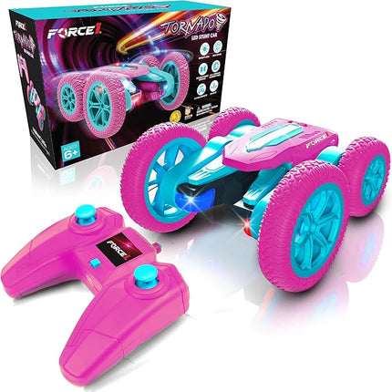 Force1 Tornado Pink LED Remote Control Car for Kids - Double Sided Driving Fast RC Cars 360 Flips, Outdoor 4WD Off Road Stunt RC Car, All Terrain Tires, RC Crawler Rechargeable Battery, 2.4GHz Remote