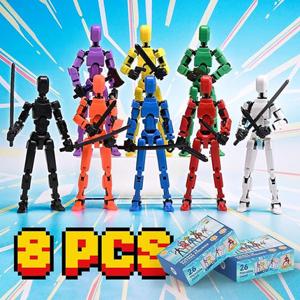 [Assembly Complete] Dummy 13 Action Figures with Magnetic Suction Function, Lucky Titan 13 Action Figures, Multi-Jointed Movable，with 3 Hand-Shapes, 5 Weapons (8Pcs)