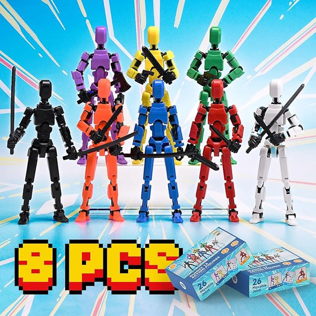 [Assembly Complete] Dummy 13 Action Figures with Magnetic Suction Function, Lucky Titan 13 Action Figures, Multi-Jointed Movable，with 3 Hand-Shapes, 5 Weapons (8Pcs)