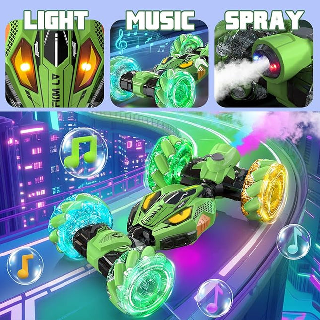 Gesture Sensing RC Stunt Cars - Toys for Boys Girls 6-12 | Best Gifts for Kids 6-12 Years Old | 4WD 360° Rotating Remote Control Transform Car | All-Terrain Off Road Vehicle with Lights Music Green