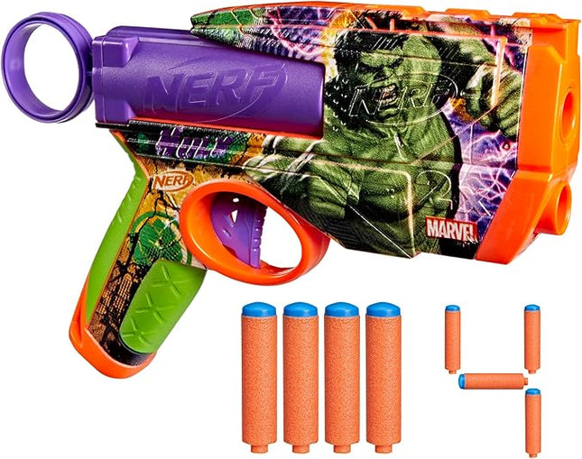 Nerf Marvel Hulk Dart Blaster | 4 Nerf N1 Foam Darts | Hulk-Inspired Blaster Skin Designs | Kids Gifts |Outdoor Toys & Games for Ages 8+ (Amazon Exclusive)