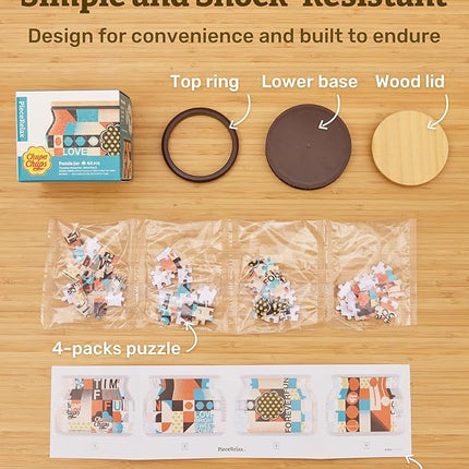 Chupa Chups X PieceRelax 3D Puzzle Jar 64 Plastic Pieces for Adults - Timeless Memories - Retro Fun S Wooden Lid Container for Kitchen Dining Study Living Room No Glue Requied Small [BC1024]