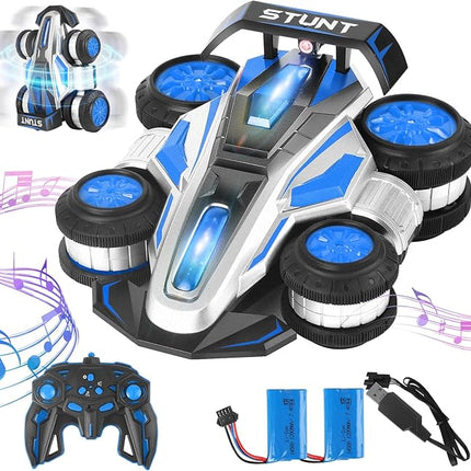 Remote Control car, 2.4 GHz Stunt Car, Upright Walking RC Cars 360° Deformation Rotation, with Lights and Music RC car 4WD High Speed Off Road Toy Presents for 6 7 8 9 10 boy and Girl (Blue)