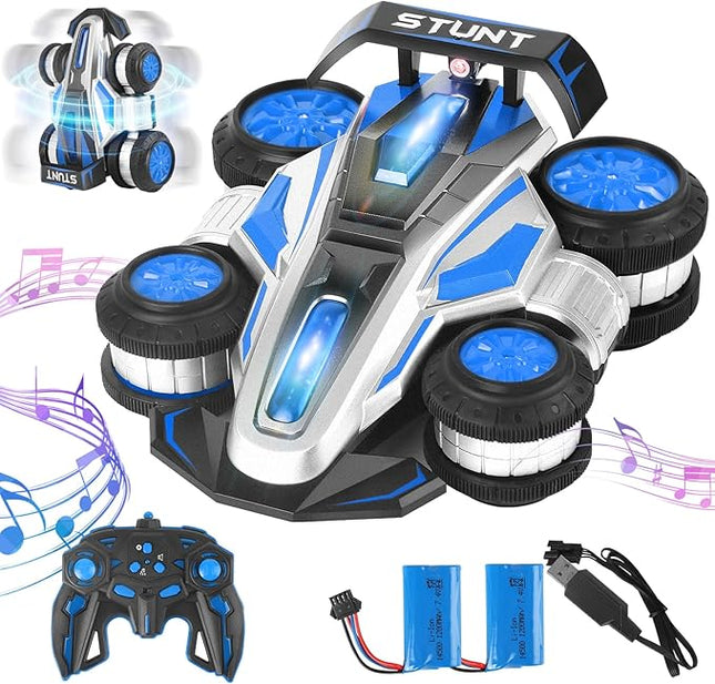 Remote Control car, 2.4 GHz Stunt Car, Upright Walking RC Cars 360° Deformation Rotation, with Lights and Music RC car 4WD High Speed Off Road Toy Presents for 6 7 8 9 10 boy and Girl (Blue)