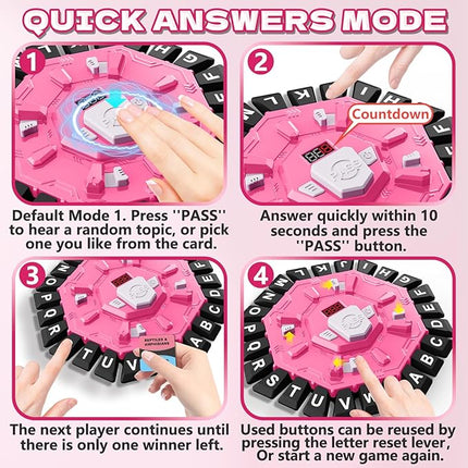 Word Game Family Board Game with Digital Display Timer, 2 Modes, 35 Double-Sided Cards, Fun Fast-Paced 24-Letter Game for Learning Party Interactive, 2+ Players, Ages 3 & Up (Pink)
