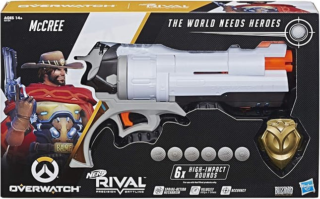 Nerf Overwatch McCree Rival Blaster with Die Cast Badge & 6 Overwatch Rival Rounds