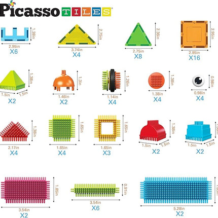 PicassoTiles Magnetic Tiles & Hedgehog 2-in1 Interlocking Brush Connector Magnet Building Blocks Construction Set Learning Playset STEM Toys Development Preschool Education Toy Toddler Age 3 Up PTE21