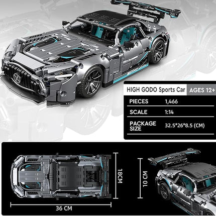 HIGH GODO Racing Car Building Kit for Adults,1:14 MOC Super Sports Car Building Blocks Construction Sets, Buildable Supercar Model for Kids Gift Giving or Collection(1466pcs)