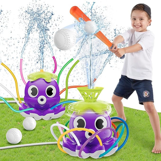 Water Sprinkler Baseball Toy for Kids Outdoor Play Toys- Summer Outside Toys Backyard Lawn Games - Attaches to Garden Hose Splashing Fun Toys Spray Water Baseball for 3 4 5 6 7 8 Year Old Boys Girls