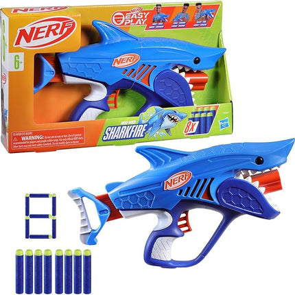 NERF Junior Wild Sharkfire, Easy Play Dart Blaster, 8 Nerf Elite Darts, Nerf Blaster Shark Toys for 6 Year Old Boys & Girls & Up, Outdoor Toys