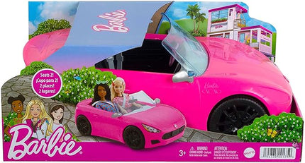 Barbie Convertible 2-Seater Vehicle, Pink Car with Rolling Wheels & Realistic Details, Gift for 3 to 7 Year Olds