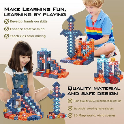 Magnetic Blocks Building Toys Gifts Construction Toys for 3 4 5 6 7 8 Year Old Boys & Girls, STEM Montessori Sensory Creative Kids Toys