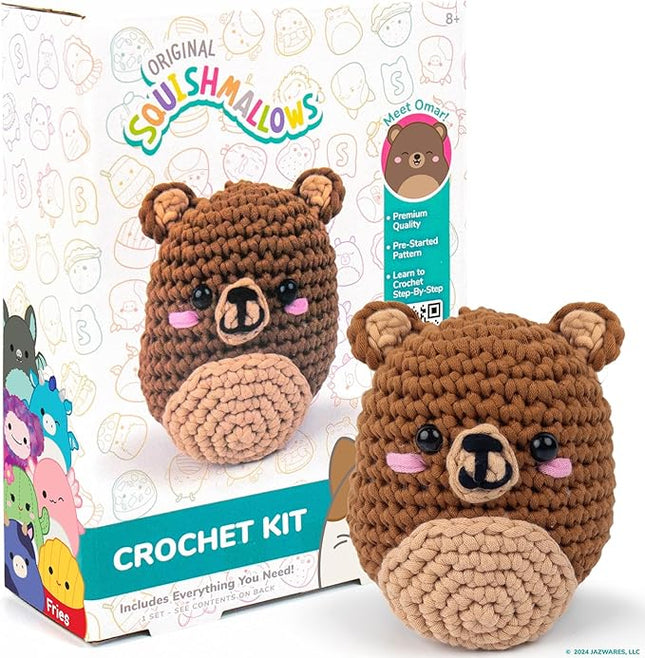 Squishmallows Original Omar The Bear Crochet Kit, Includes Yarn, Crochet Hook, Starter Hooks, Step-by-Step Tutorials, Exclusive Crochet Kit for Beginners, DIY Craft, Crochet Kits, Great Teen Gifts