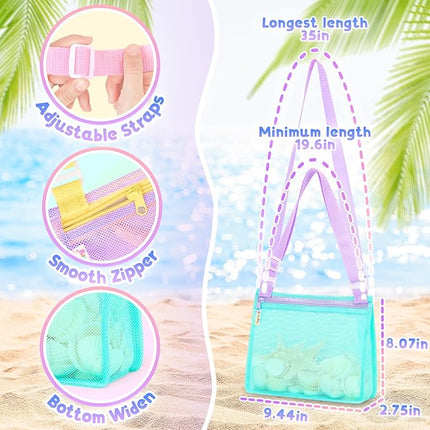 Tagitary Beach Toys Mesh Beach Bags Sand Toys Kids Seashell Bag with Zipper,Outdoor Toys Travel Summer Must Have Accessories for Boys and Girls(Only Bags)