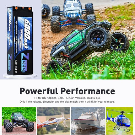 Zeee 2S High Voltage Lipo Battery 6000mAh 7.6V 100C Hard Case RC Battery with 4mm Bullet to T Connector for RC 1/8 1/10 Scale Vehicles Car RC Trucks Boats