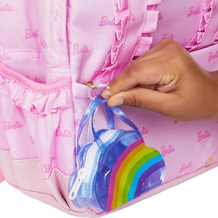 Barbie Clothes & Accessories, Deluxe Keychain Rainbow Bag with Pajamas & Slumber Party-Themed Accessories for Fashion Dolls Like Slippers